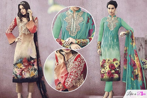Stunning Floral Print Cotton Straight Cut Salwar Suits